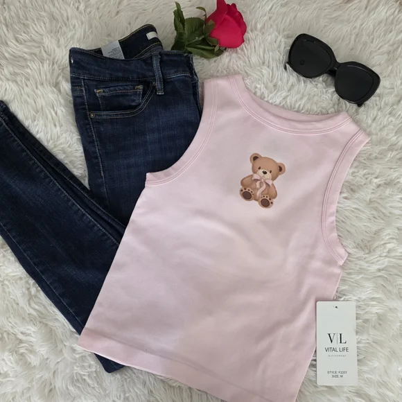 Pink Teddy Bear Tank Top - Picture 1 of 8